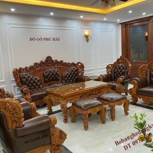 Bộ Bàn Ghế Bọc Da Mẫu Hoàng Gia Siêu VIP | Đồ Gỗ Phú Hải B.499