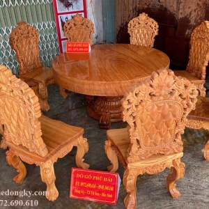 Nơi Bán Bộ Bàn Ghế Phòng Ăn Bàn Tròn Gỗ Gõ Đỏ Nguyên Tấm BA202
