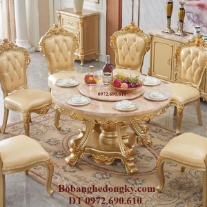 Bộ Bàn Ghế Phòng Ăn Bàn Tròn Xoay Phong Cách Hoàng Gia BA.188