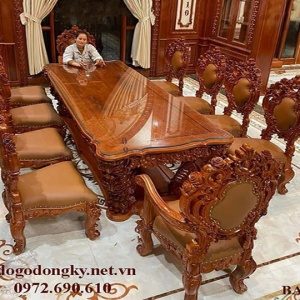 Bộ Bàn Ghế Phòng Ăn Mẫu Châu Âu Bọc Da Bò Siêu VIP BA.214