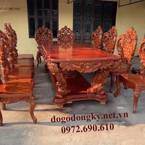 Bộ Bàn Ghế Phòng Ăn Đẹp Đục Tay – Đồ Gỗ Phú Hải BA.212