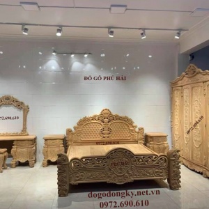 Bộ Giường Ngủ, Tủ Áo Cho Phòng Cưới Cô Dâu Đẹp | Đồ Gỗ Phú Hải GN.183