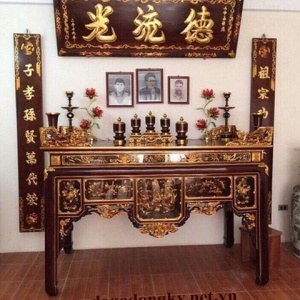 Bộ Hoành Phi Câu Đối Đẹp Dát Vàng Thờ Gia Tiên HP.118