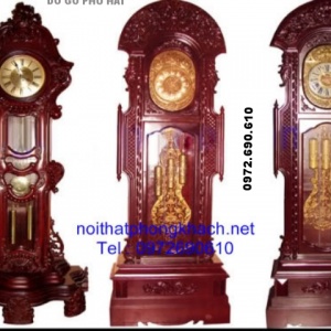 Đồ gỗ đồng ky: Đồng hồ đứng cham hoa văn ĐH2