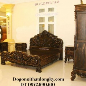 GIƯỜNG NGỦ Quí Tộc GỖ MUN Kiểu Hoa Hồng GN.126