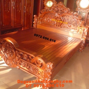 Giường ngủ đẹp Kiểu hoa hồng gỗ hương GN26