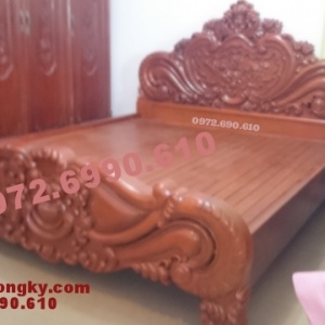 Giường cưới đẹp kiểu hoa hồng gỗ gụ, Giường ngủ GN.39