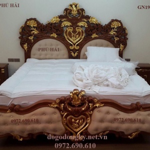 Giường Cưới Mẫu Nữ Hoàng Dát Vàng Đẹp Có 1 – Ko 2 | Đồ Gỗ Phú Hải GN.184