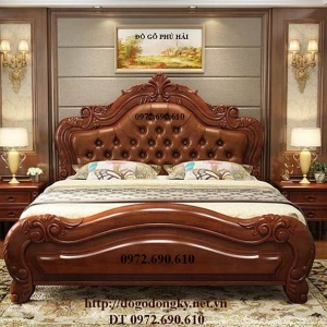 Giường Ngủ Gỗ Nguyên Khối Đầu Giường Bọc Nệm GN.211