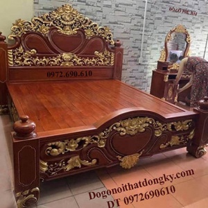 Giường Ngủ Dát Vàng Chạm Khắc Sắc Nét Đẹp Ít Thấy GN.187