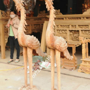 Hạc Thờ Gỗ Gụ, Đôi Hạc Thờ Bằng Gỗ Đẹp HT.02