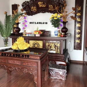 Bộ 01 Hoành Phi 02 Câu Đối Chữ Dát Vàng HP42