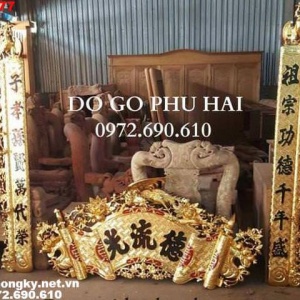 Bộ Hoành Phi Câu Đối Gỗ Gụ Lõi Sơn Son Thếp Vàng Đẹp HP.77