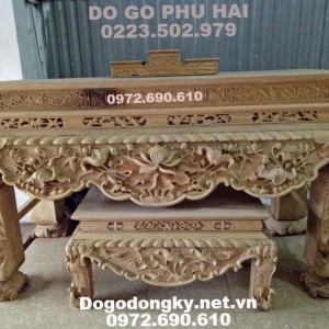 +01 Mẫu Bàn Thờ Gia Tiên Đẹp, Bàn Thờ Chạm Sen ST110