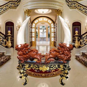 MUA NGAY Cặp Nghế Gỗ Ngậm Ngà Voi Bằng Đá Quí GN.50