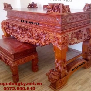 Mẫu Bàn Thờ Đẹp, Bàn Thờ Gỗ Gụ Tứ Linh Chân Quì ST.104
