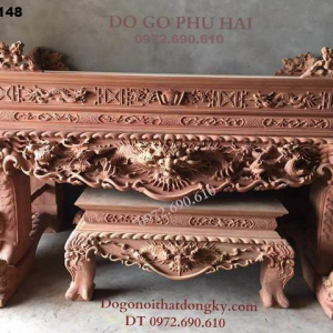 Bàn Thờ Gia Tiên Mẫu Tứ Linh Gỗ Hương Đá Chân 25cm ST.148