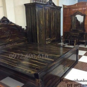 Bộ Giường Ngủ Gỗ Mun, Tủ Áo Đẹp Gỗ Mun Hoa TA.43