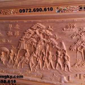 Tranh điêu khắc gỗ, tranh chạm nổi tích Vinh qui bái tổ T17