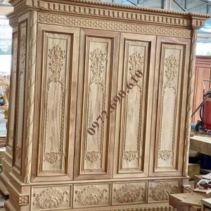 Tủ Để Quần Áo Gỗ Gõ Thiết Kế Theo Xu Hướng Mới Năm 2021 TA.63