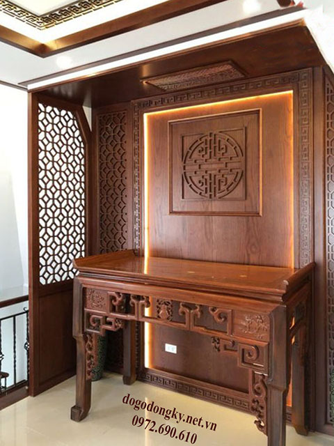 V&aacute;ch ngăn ph&ograve;ng thờ gỗ g&otilde; đỏ