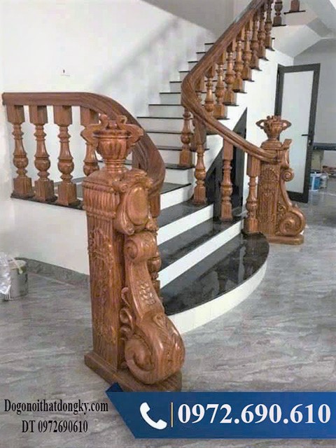 Mẫu trụ cầu thang đẹp gỗ tự nhiên