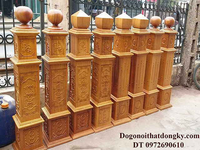 Trụ cầu thang gỗ lim lào