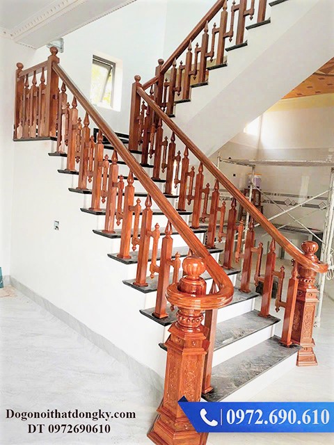 Trụ càu thang lục giác gỗ lim