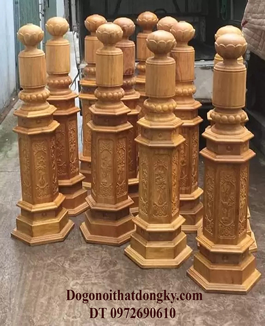 Trụ gỗ lục giác cầu thang