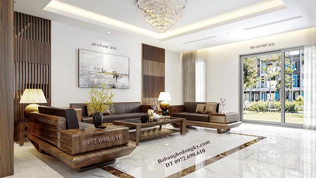 Bàn ghế sofa gỗ đẹp gỗ óc chó