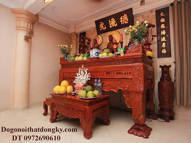 B&agrave;n thờ phật gỗ hương