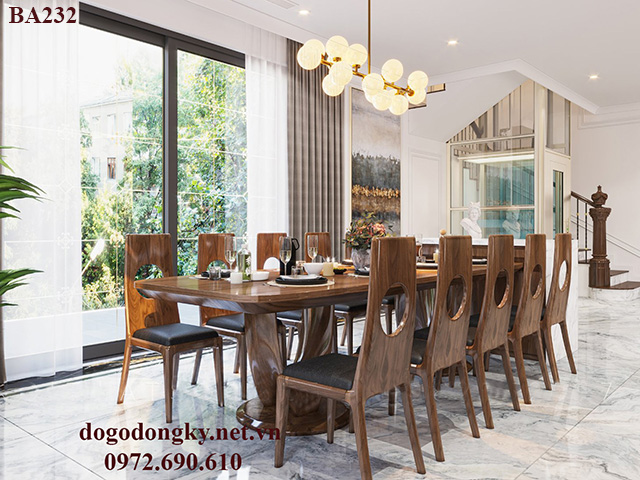 Bộ bàn ghế ăn 10 ghế Bộ bàn ghế ăn 10 ghế gỗ óc chó