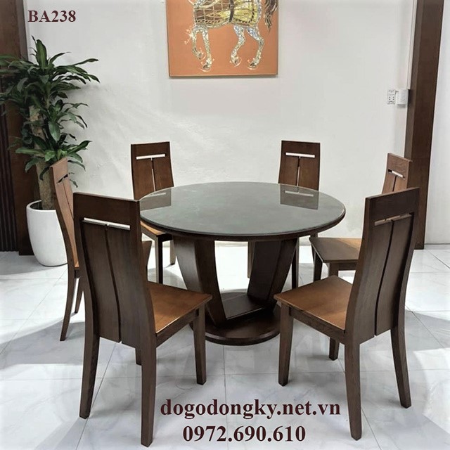 Bộ bàn ghế ăn bàn tròn gỗ sồi mỹ