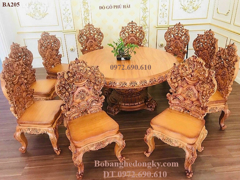 bộ bàn ghế ăn hoàng gia bàn tron Bộ Bàn Ghế Ăn Hoàng Gia - Bàn Tròn 10 Ghế | Đồ Gỗ Phú Hải