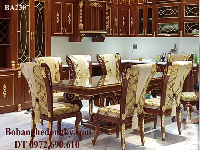 Bộ bàn ghế ăn tân cổ điển Bộ bàn ghế ăn tân cổ điển gỗ gõ đỏ