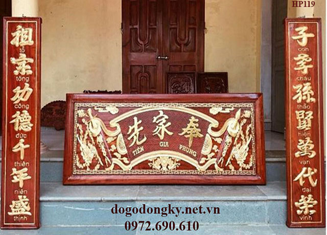 Bộ hoành phi câu đối Bộ hoành phi câu đối thờ gia tiên