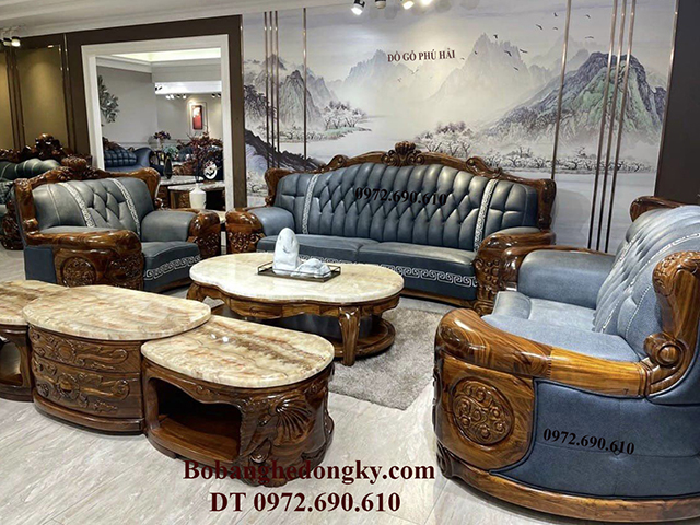 bộ sofa bọc da tân cổ điển