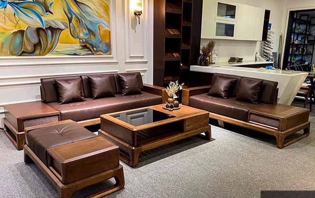 Bộ sofa gỗ óc chó mẫu hiện đại