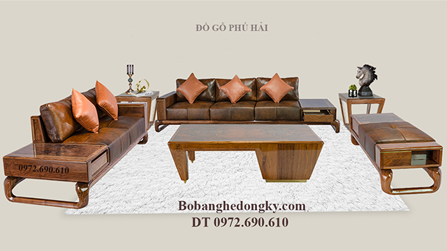 bộ sofa phòng khách đẹp gỗ óc chó