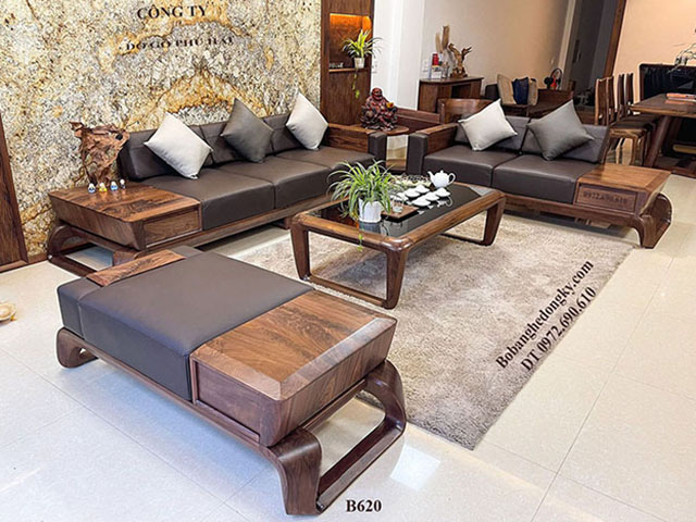 Bộ sofa phòng khách đẹp gỗ óc chó