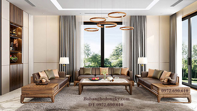 Bộ sofa phòng khách đẹp gỗ óc chó