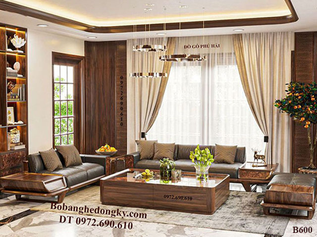 Bộ sofa phòng khách đẹp gỗ óc chó