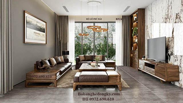 Bộ sofa phòng khách gỗ óc chó