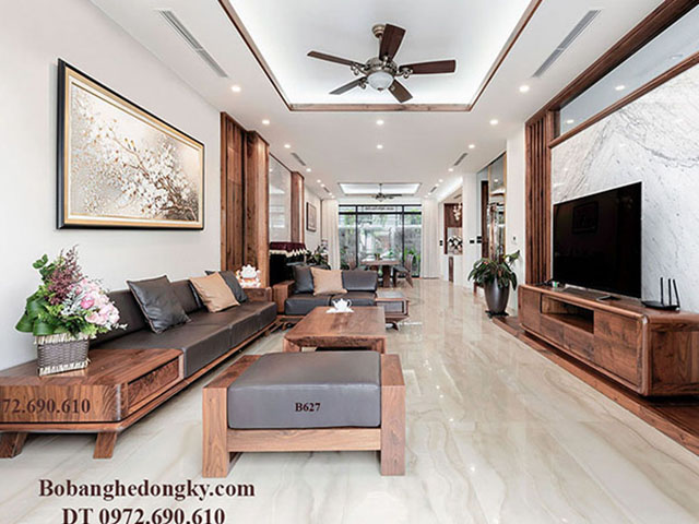 Bộ sofa phòng khách gỗ óc chó