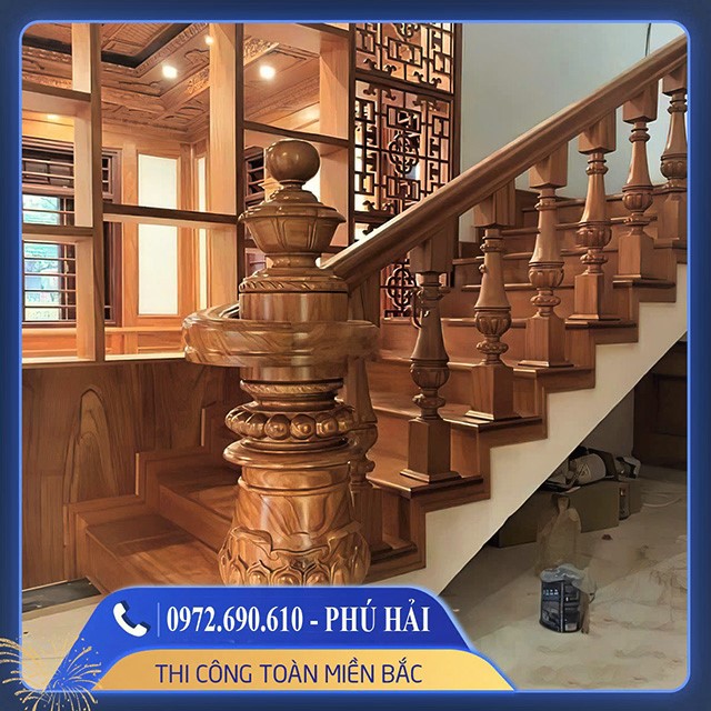 Thi công trụ cầu thang gỗ