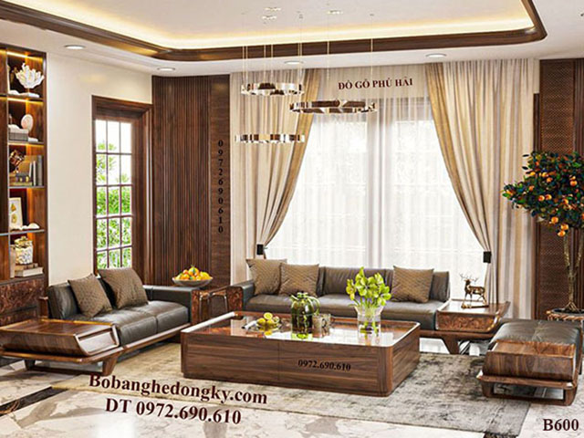 Mẫu sofa gỗ óc chó đẹp hiện đại