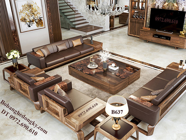 Mẫu sofa gỗ óc chó đẹp