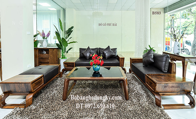 mẫu sofa gỗ óc chó đẹp