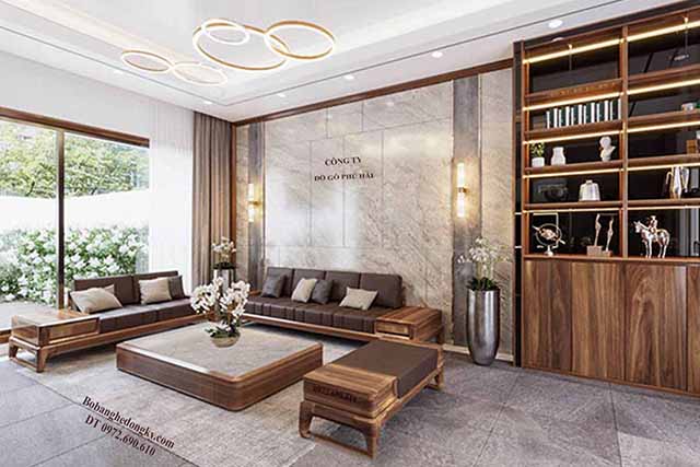 sofa gỗ óc chó hiện đại