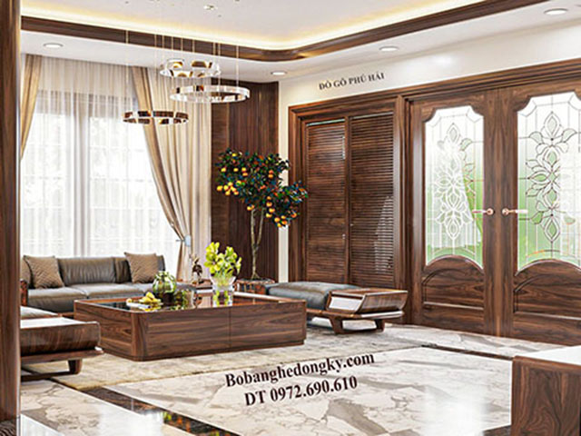 sofa hiện đại gỗ óc chó cho phòng khách vip